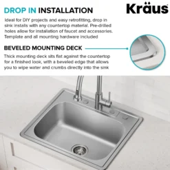 25” Drop In / Top Mount Single Bowl 18-Gauge Stainless Steel Kitchen Sink