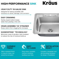25” Drop In / Top Mount Single Bowl 18-Gauge Stainless Steel Kitchen Sink