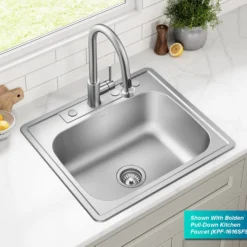 25” Drop In / Top Mount Single Bowl 18-Gauge Stainless Steel Kitchen Sink