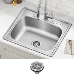 25” Drop In / Top Mount Single Bowl 18-Gauge Stainless Steel Kitchen Sink
