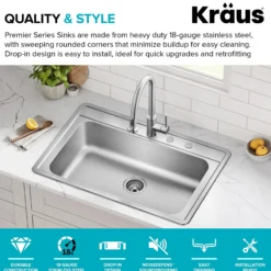 33” Drop In / Top Mount Single Bowl 18-Gauge Stainless Steel Kitchen Sink