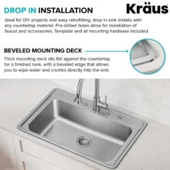33” Drop In / Top Mount Single Bowl 18-Gauge Stainless Steel Kitchen Sink