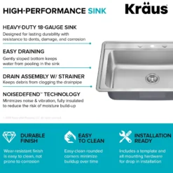 33” Drop In / Top Mount Single Bowl 18-Gauge Stainless Steel Kitchen Sink