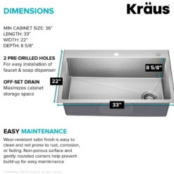 33” Drop In / Top Mount Single Bowl 18-Gauge Stainless Steel Kitchen Sink