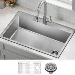 33” Drop In / Top Mount Single Bowl 18-Gauge Stainless Steel Kitchen Sink