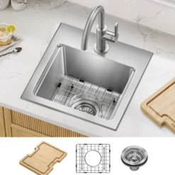 15”Drop In / Top Mount Workstation Single Bowl 18-GaugeStainless SteelBarKitchen Sinkwith Accessories