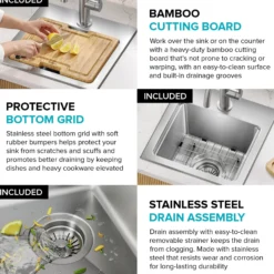 15”Drop In / Top Mount Workstation Single Bowl 18-GaugeStainless SteelBarKitchen Sinkwith Accessories