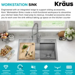 30" Drop In / Top Mount Workstation 16 Gauge Single Bowl Stainless Steel Kitchen Sink with Accessories