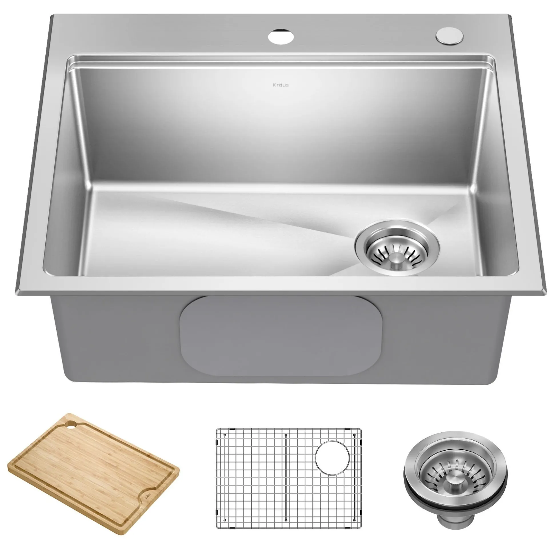 25”Drop In / Top Mount Workstation Single Bowl 18-GaugeStainless Steel Kitchen Sinkwith Accessories