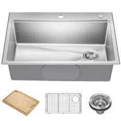 30”Drop In / Top Mount Workstation Single Bowl 18-GaugeStainless Steel Kitchen Sinkwith Accessories