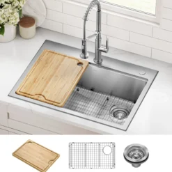 30”Drop In / Top Mount Workstation Single Bowl 18-GaugeStainless Steel Kitchen Sinkwith Accessories