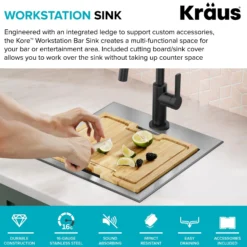 15" Drop In / Top Mount Workstation 16 Gauge Single Bowl Stainless Steel Bar Kitchen Sink with Accessories