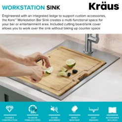15" Drop In / Top Mount Workstation 16 Gauge Single Bowl Stainless Steel Bar Kitchen Sink with Accessories