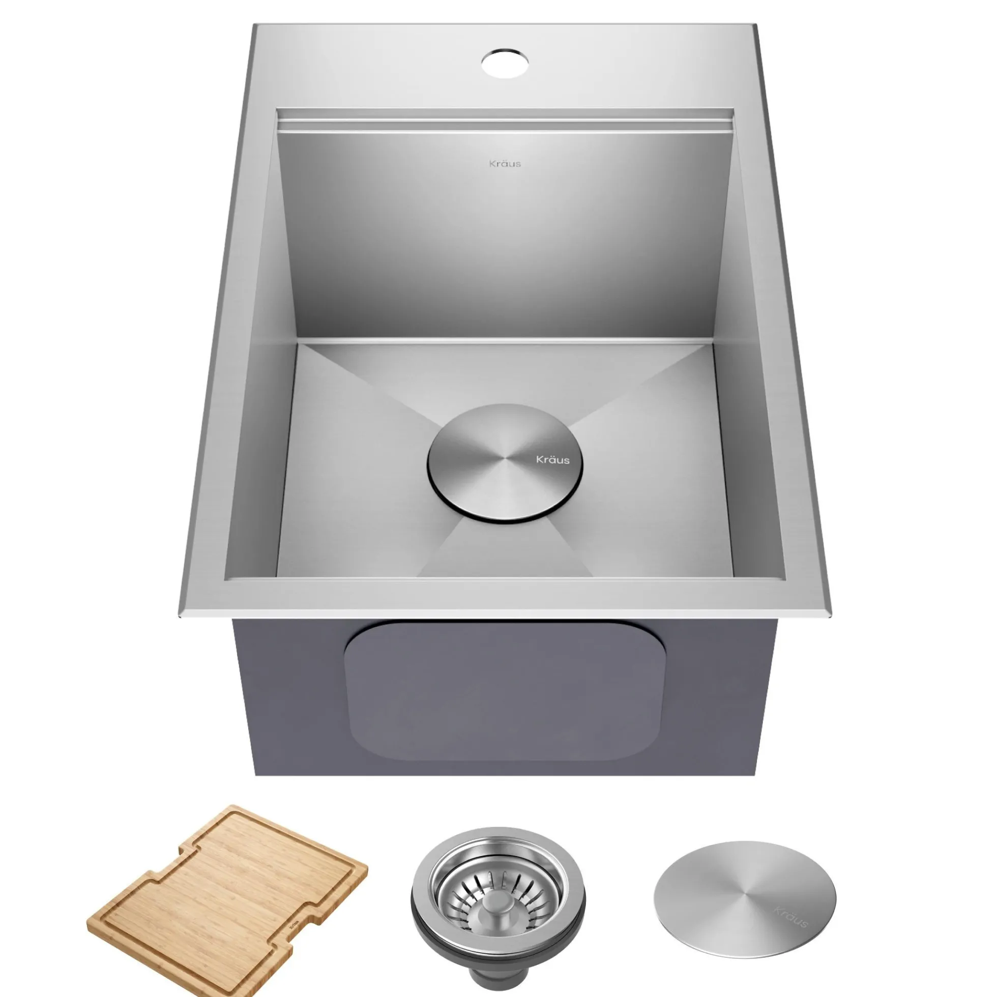 15" Drop In / Top Mount Workstation 16 Gauge Single Bowl Stainless Steel Bar Kitchen Sink with Accessories