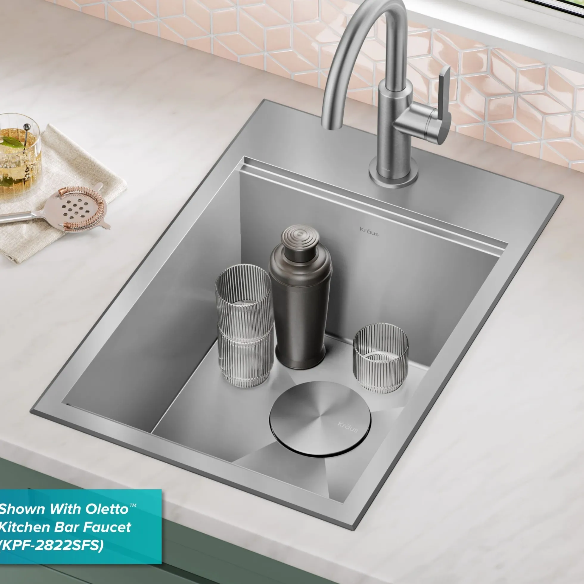 15" Drop In / Top Mount Workstation 16 Gauge Single Bowl Stainless Steel Bar Kitchen Sink with Accessories