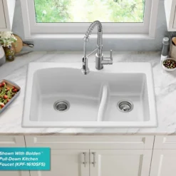 33” Drop-In / Undermount 60/40 Double Bowl Granite Kitchen Sink in White