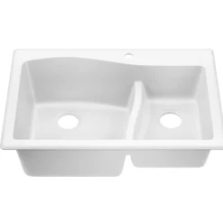 33” Drop-In / Undermount 60/40 Double Bowl Granite Kitchen Sink in White
