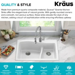 33” Drop-In / Undermount 60/40 Double Bowl Granite Kitchen Sink in White