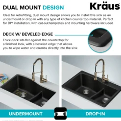 33” Drop-In / Undermount 60/40 Double Bowl Granite Kitchen Sink in White