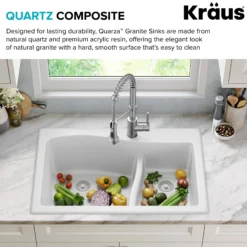 33” Drop-In / Undermount 60/40 Double Bowl Granite Kitchen Sink in White