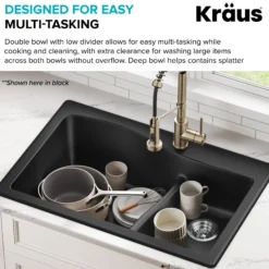 33” Drop-In / Undermount 60/40 Double Bowl Granite Kitchen Sink in White