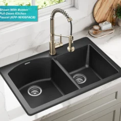 33” Drop In / Undermount 60/40 Double Bowl Granite Kitchen Sink in Black