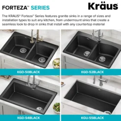 33” Drop In / Undermount 60/40 Double Bowl Granite Kitchen Sink in Black