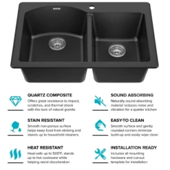 33” Drop In / Undermount 60/40 Double Bowl Granite Kitchen Sink in Black