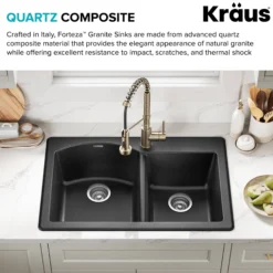 33” Drop In / Undermount 60/40 Double Bowl Granite Kitchen Sink in Black