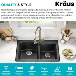 33” Drop In / Undermount 60/40 Double Bowl Granite Kitchen Sink in Black