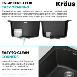 33” Drop In / Undermount 60/40 Double Bowl Granite Kitchen Sink in Black