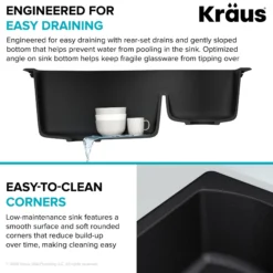 33” Drop-In / Undermount 60/40 Double Bowl Granite Kitchen Sink in Black