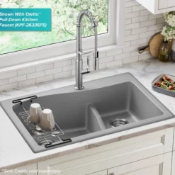 33” Drop-In / Undermount 60/40 Double Bowl Granite Kitchen Sink in Grey