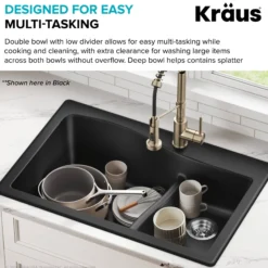 33” Drop-In / Undermount 60/40 Double Bowl Granite Kitchen Sink in Grey