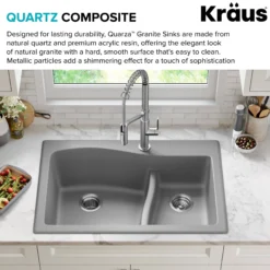 33” Drop-In / Undermount 60/40 Double Bowl Granite Kitchen Sink in Grey