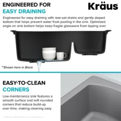 33” Drop-In / Undermount 60/40 Double Bowl Granite Kitchen Sink in Grey