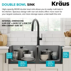 33” Drop In / Undermount 60/40 Double Bowl Granite Kitchen Sink in Grey