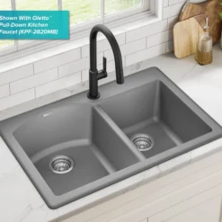 33” Drop In / Undermount 60/40 Double Bowl Granite Kitchen Sink in Grey