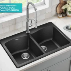 33” Drop In / Undermount 50/50 Double Bowl Granite Kitchen Sink in Black