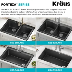 33” Drop In / Undermount 50/50 Double Bowl Granite Kitchen Sink in Black