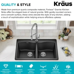 33” Drop In / Undermount 50/50 Double Bowl Granite Kitchen Sink in Black
