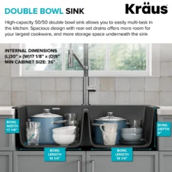 33” Drop In / Undermount 50/50 Double Bowl Granite Kitchen Sink in Black