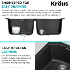 33” Drop In / Undermount 50/50 Double Bowl Granite Kitchen Sink in Black