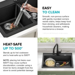 33” Drop-In / Undermount 50/50 Double Bowl Granite Kitchen Sink in Black Onyx