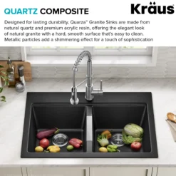 33” Drop-In / Undermount 50/50 Double Bowl Granite Kitchen Sink in Black Onyx