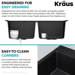 33” Drop-In / Undermount 50/50 Double Bowl Granite Kitchen Sink in Black Onyx
