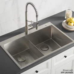 33" Drop In / Undermount 16 Gauge Double Bowl 2-Hole Stainless Steel Kitchen Sink