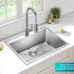 28” Drop In / Undermount 16 Gauge Single Bowl 2-Hole Stainless Steel Kitchen Sink