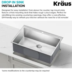 28” Drop In / Undermount 16 Gauge Single Bowl 2-Hole Stainless Steel Kitchen Sink