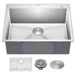 28” Drop In / Undermount 16 Gauge Single Bowl 2-Hole Stainless Steel Kitchen Sink